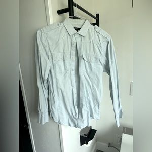 Blue - Macy’s hip double pocket M military inspired charcoal pin stripe